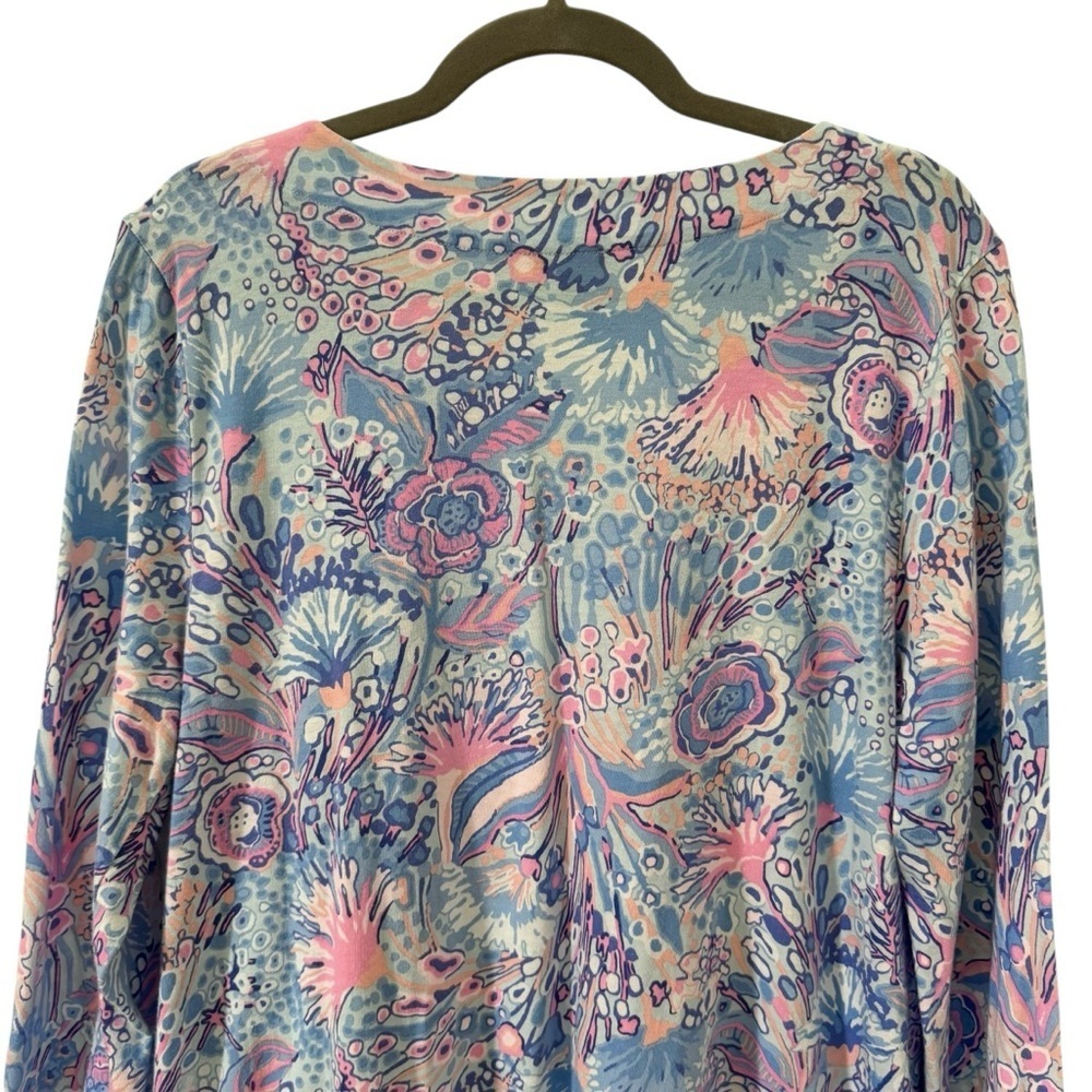 Talbots Lace Trim Tunic in "Flowing Floral" Pink Blue Size Large - Picture 7 of 9